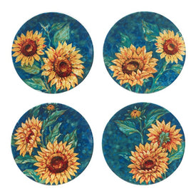 Dinner Plate Set Golden Sunflowers 4PC 11 Inch Multicolored Earthenware