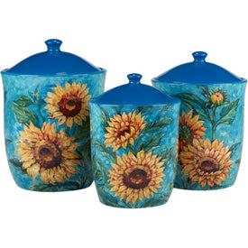 Canister Set Golden Sunflowers 3PC Multicolored Earthenware