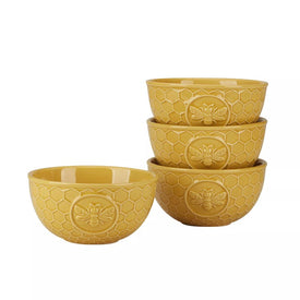 Bowl Set French Bees Embossed Honeycomb Ice Cream 4PC 28 Ounce Multicolored