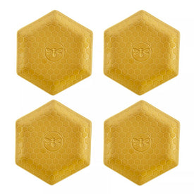 Dinner Plate Set French Bees Embossed 4PC 11 Inch Yellow Stoneware