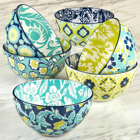 Bowl Set Tapestry All Purpose Bowl Assorted 6PC 30 Ounce Multicolored
