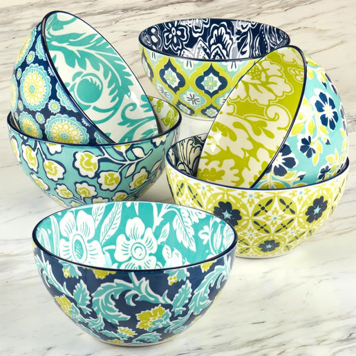 Bowl Set Tapestry All Purpose Bowl Assorted 6PC 30 Ounce Multicolored