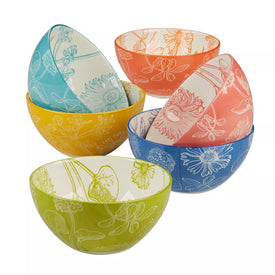 Bowl Set Botanical All Purpose Assorted 6PC 30 Ounce Multicolored