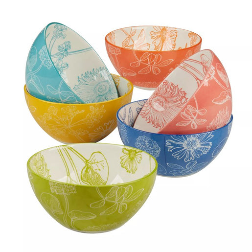 Bowl Set Botanical All Purpose Assorted 6PC 30 Ounce Multicolored