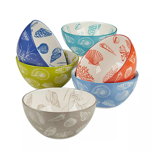 Bowl Set Seaside All Purpose Assorted 6PC 30 Ounce Multicolored