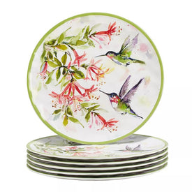 Dinner Plate Set Hummingbirds 6PC 11 Inch Multicolored Melamine