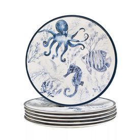 Dinner Plate Set Sea Life 6PC 11 Inch Blue Melamine