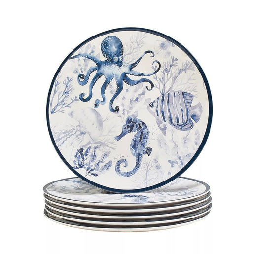 Dinner Plate Set Sea Life 6PC 11 Inch Blue Melamine