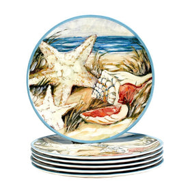 Dinner Plate Set Seacoast 6PC 11 Inch Multicolored Melamine