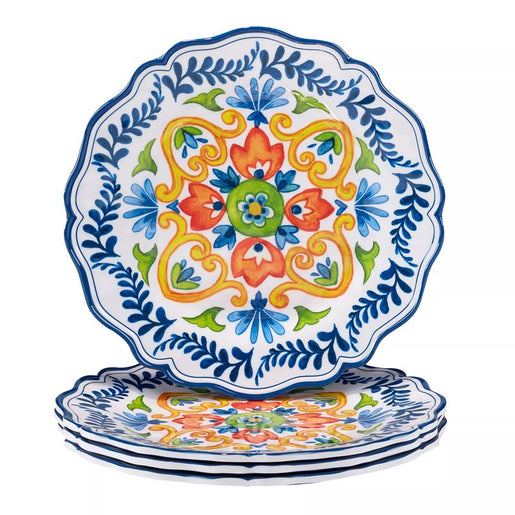 Dinner Plate Set Flores 4PC 11 Inch Multicolored Melamine