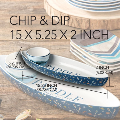 Chip and Dip Set Wake At The Lake 3-D Canoe 2PC Multicolored Ceramic