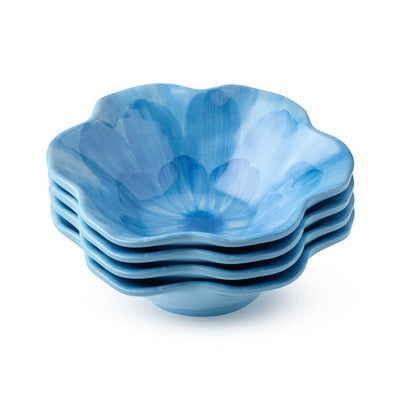 Bowl Set Wildflower Blue 3-D Floral All Purpose 4PC 22 Ounce Multicolored