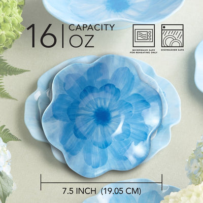 Bowl Set Wildflower Blue 3-D Floral All Purpose 4PC 22 Ounce Multicolored