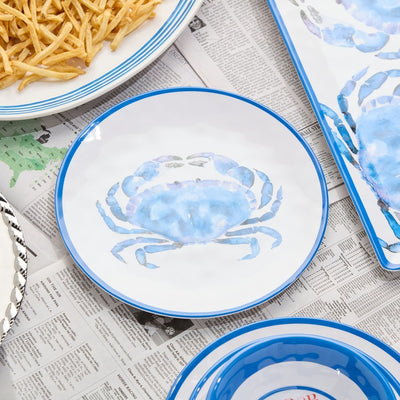 Dinner Plate Set Beach House Crab 6PC 11 Inch Blue/White Melamine