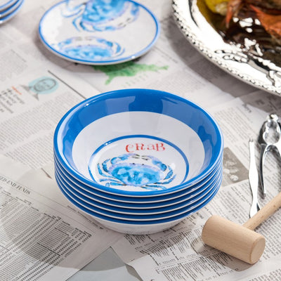 Bowl Set Beach House Crab All Purpose 6PC 22 Ounce Multicolored