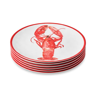 Dinner Plate Set Beach House Lobster 6PC 11 Inch Red/White Melamine
