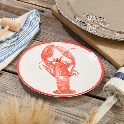 Dinner Plate Set Beach House Lobster 6PC 11 Inch Red/White Melamine