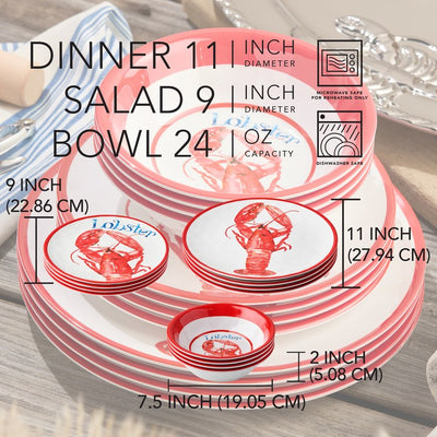 Dinnerware Set Beach House Lobster 12PC Multicolored Melamine