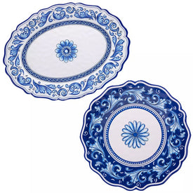 Platter Set Veranda 2 Piece Blue/White Melamine