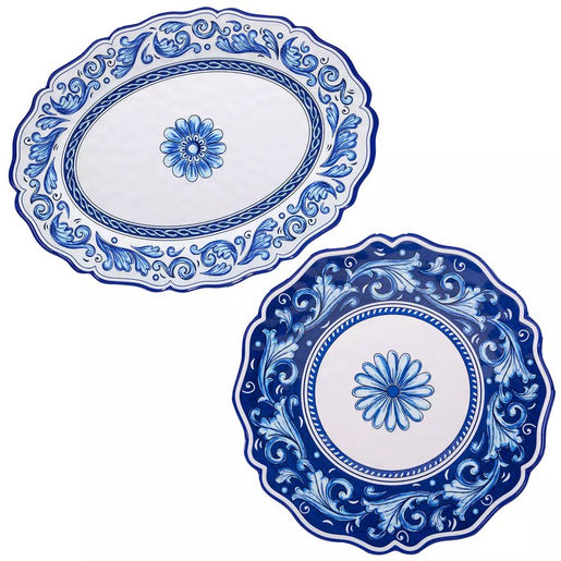 Platter Set Veranda 2 Piece Blue/White Melamine