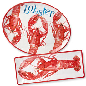 Platter Set Beach House Lobster 2 Piece Red/White/Blue Melamine
