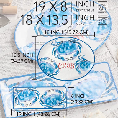 Platter Set Beach House Crab 2 Piece Blue/White/Red Melamine