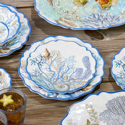 Salad Plate Set Lagoon 4 Piece Blue/White/Green Melamine