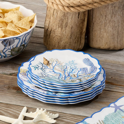 Salad Plate Set Lagoon 4 Piece Blue/White/Green Melamine