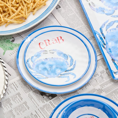Salad Plate Set Beach House Crab 6 Piece Blue/White Melamine