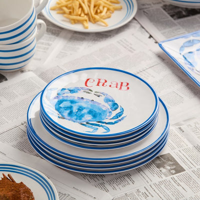 Salad Plate Set Beach House Crab 6 Piece Blue/White Melamine