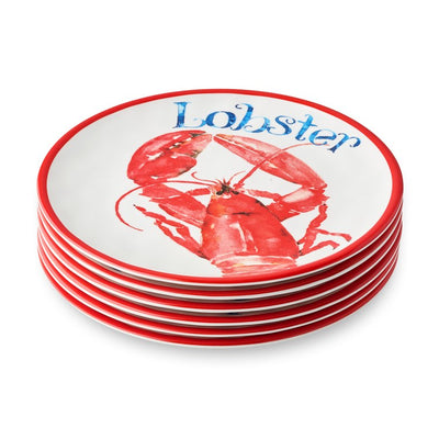 Salad Plate Set Beach House Lobster 6 Piece Red/White/Blue Melamine