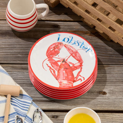 Salad Plate Set Beach House Lobster 6 Piece Red/White/Blue Melamine