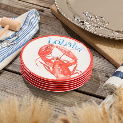 Salad Plate Set Beach House Lobster 6 Piece Red/White/Blue Melamine