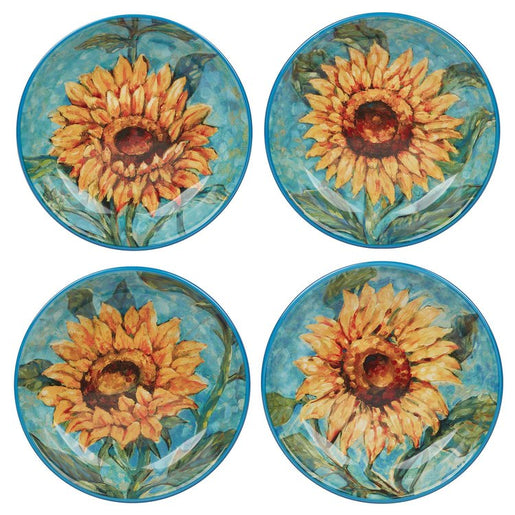 Soup Bowl Set Golden Sunflowers 38 Ounce Multicolored Earthenware