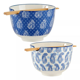 Soup Bowl Set Carnival 26 Ounce Blue Porcelain