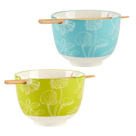 Soup Bowl Set Botanical 26 Ounce Multicolored Porcelain