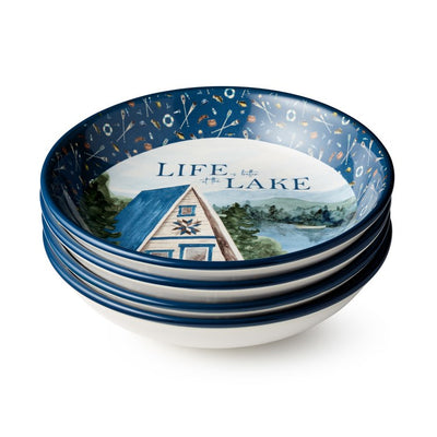 Soup Bowl Set Wake at the Lake 38 Ounce Blue Ceramic