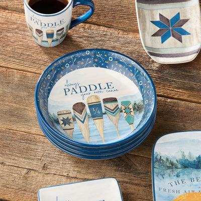 Soup Bowl Set Wake at the Lake 38 Ounce Blue Ceramic