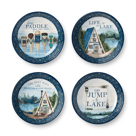 Soup Bowl Set Wake at the Lake 38 Ounce Blue Ceramic