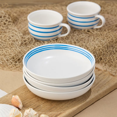 Soup Bowl Set Dockside 36 Ounce Blue/White Stoneware