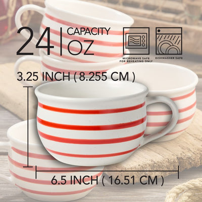 Soup Bowl Set Dockside 22 Ounce Red/White Stoneware