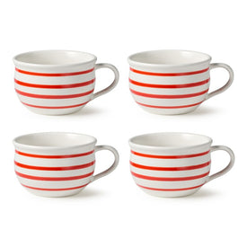 Soup Bowl Set Dockside 22 Ounce Red/White Stoneware