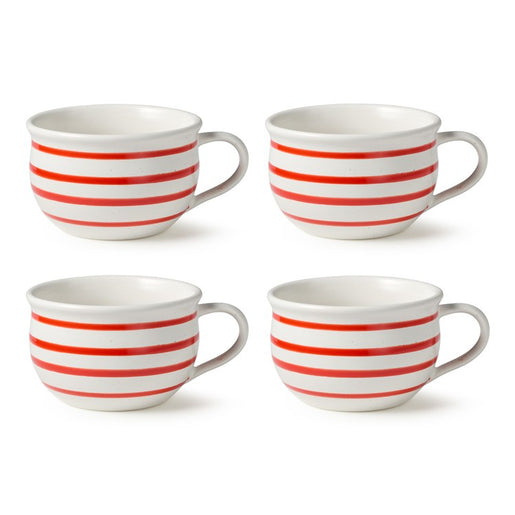 Soup Bowl Set Dockside 22 Ounce Red/White Stoneware