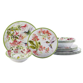 Dinnerware Set Hummingbirds 12 Piece Multicolored Melamine