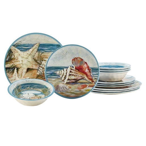 Dinnerware Set Seacoast 12 Piece Multicolored Melamine