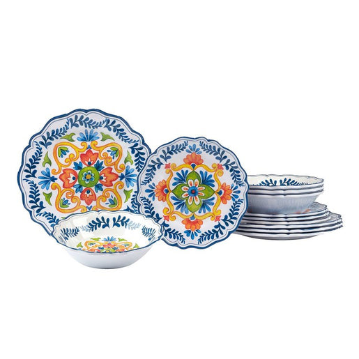 Dinnerware Set Flores 12 Piece Multicolored Melamine
