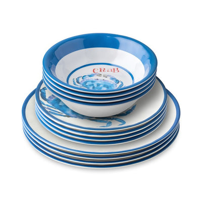 Dinnerware Set Beach House Crab 12 Piece Multicolored Melamine