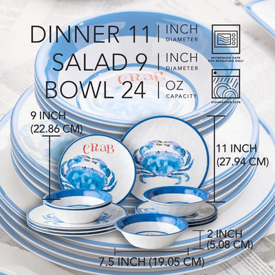 Dinnerware Set Beach House Crab 12 Piece Multicolored Melamine