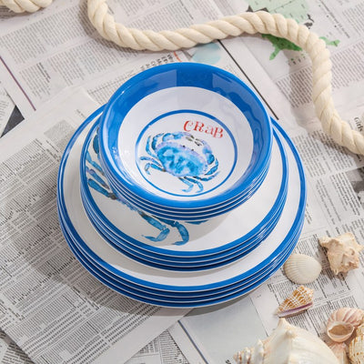 Dinnerware Set Beach House Crab 12 Piece Multicolored Melamine