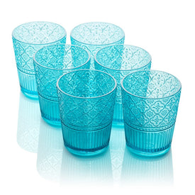 Glassware Set Victoria Double Old Fashion 16 Ounce Aqua Acrylic 6 Piece